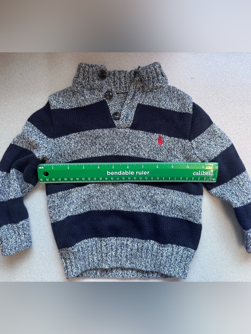 Ralph Lauren Navy & Gray Striped Zip-Neck Sweater 2T